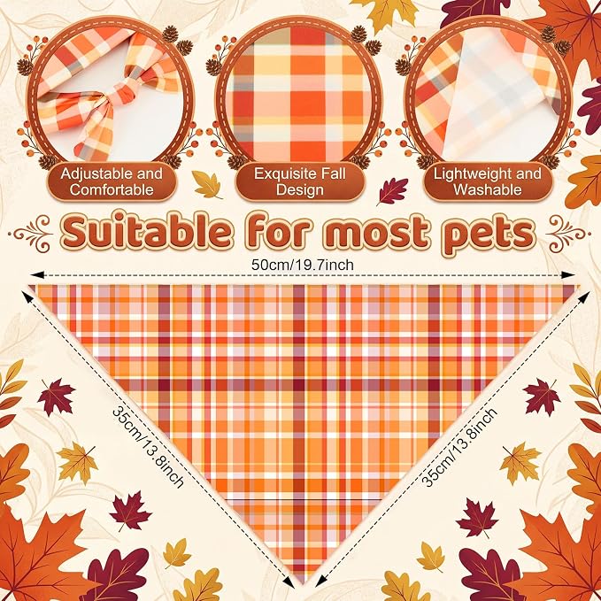 50 Pcs Fall Plaid Dog Bandanas Bulk Autumn Gingham Check Pattern | Triangle Kerchief Bibs Scarf Set for Pets Harvest Party Costume Photo Props Accessories, 25 Styles, 19.7 x 13.8 x 13.8 Inch
