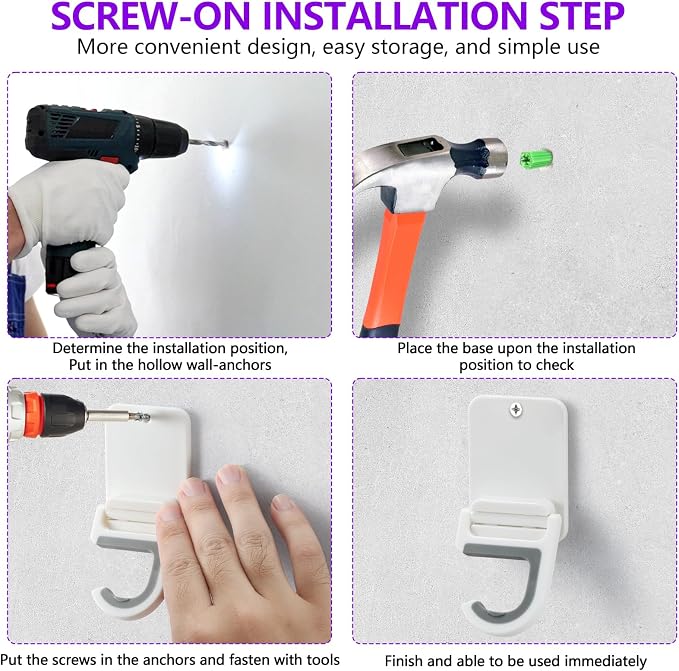 Broom and Mop Holder Wall Mount, Heavy Duty Screw Drilling Gripper Rack Supports up to 10 lb for Kitchen, Laundry Room, Garage, and Garden Storag (8, White)