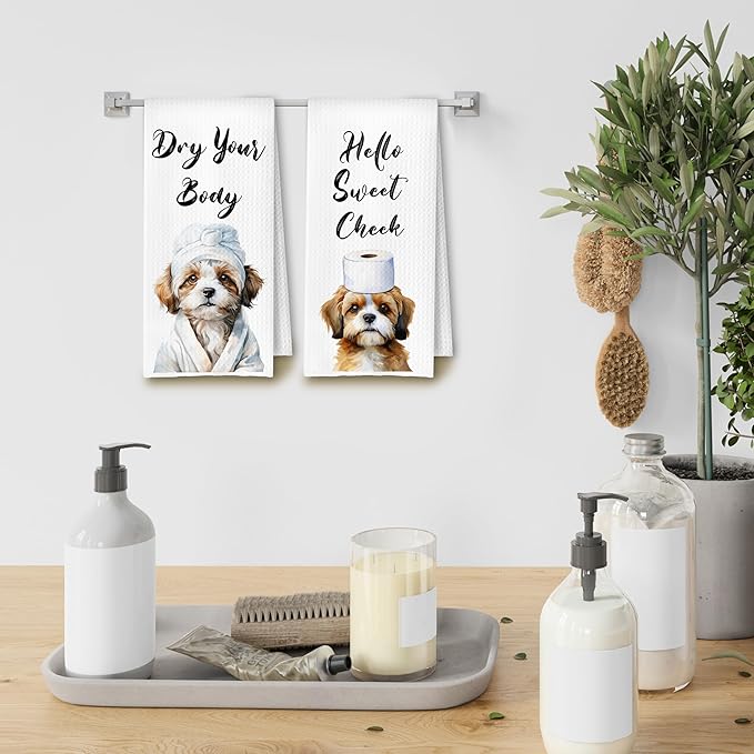 Funny Shih Tzu Dog Hand Towels for Bathroom Washroom, Gifts for Shih Tzu Lovers Women Men, Dog Bathroom Decor, 16x24 Inch Set of 4