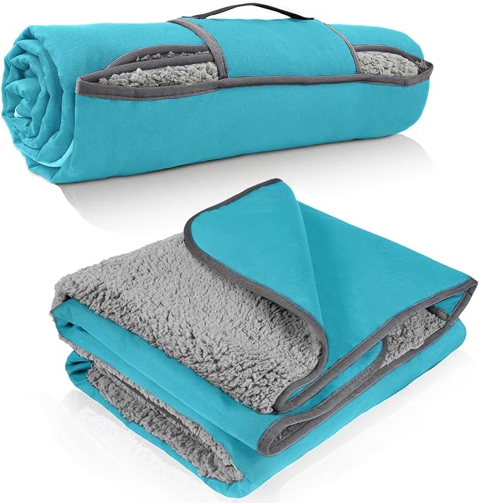 Tirrinia Waterproof Outdoor Blanket with Sherpa Lining, Windproof Foldable