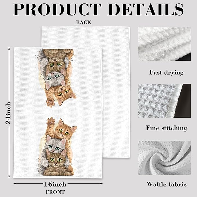 Cute Kittens Cat Hand Towels,Set of 2 Absorbent Bath Towel Kitchen Dish Towel Home Gym Hotel Bathroom Decor,16x24 Inches