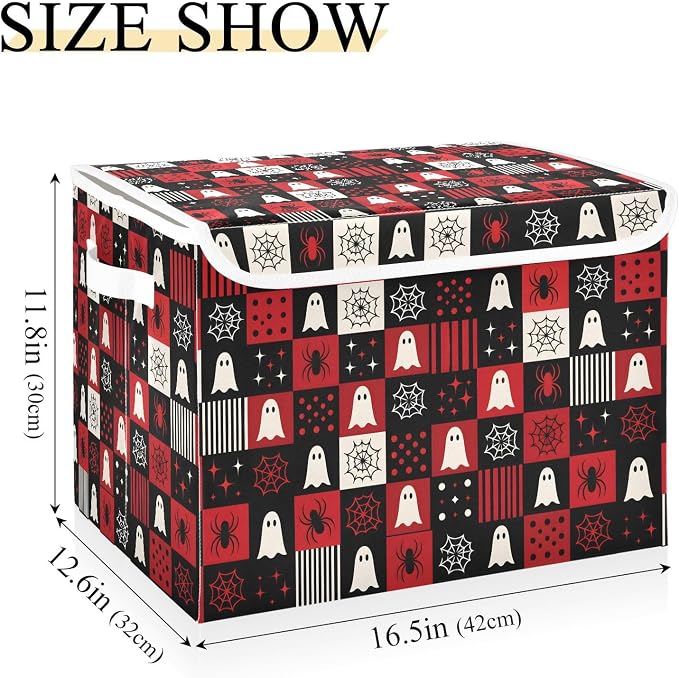 Halloween Ghost Storage Bins with Lids Closet Bedroom 40L Fabric Bin | Decorative Storage Boxes, Foldable & Stackable, Dust-Proof Flip Top, Reinforced Handles, For Home & Dorm, Clothes & Toy Box