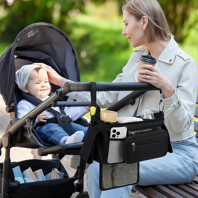 Accmor Universal Stroller Organizer with Insulated Cup Holder Detachable Phone Bag and Shoulder Strap,Stroller Bag Caddy Organizer for Uppababy, Baby Jogger, Britax Strollers