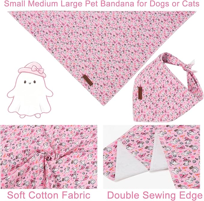 Halloween Dog Collar-Pink Ghost Dog Bandana- Cute Ghost Dog Bandanas Adjustable Dogs Collar for Small Medium Large Dogs