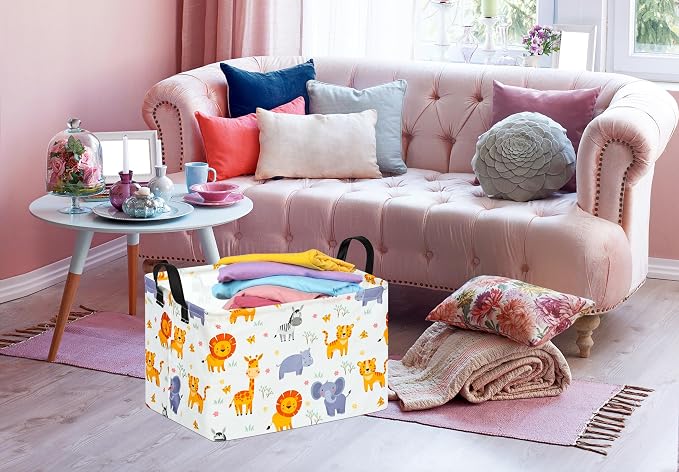 Baby Storage Basket Nursery Box Laundry Hamper Organization Bins for Toys and Clothes with Handles (Animals)