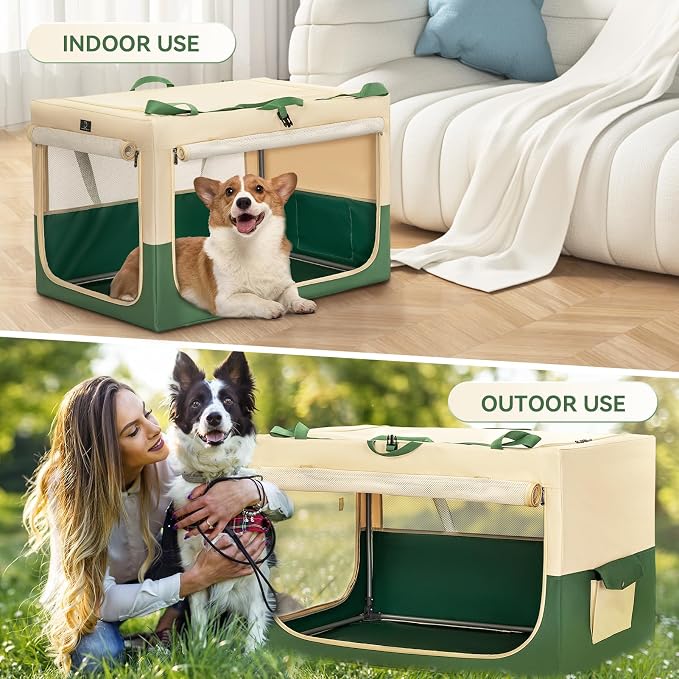 A 4 Pet 40-in Collapsible Soft Dog Crate, Large Dogs, Travel | patented screw frame, Lockable zippers, waterproof base, washable cover, outdoor/indoor/car