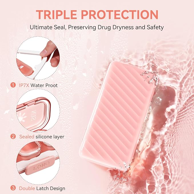 Pill Organizer 3 Times A Day, 7 Day Pill Box - GloDeals Weekly Pill Organizer, Portable Removable Daily Medicine Container Dispenser Case for Vitamin Fish Oil Supplement, Pink