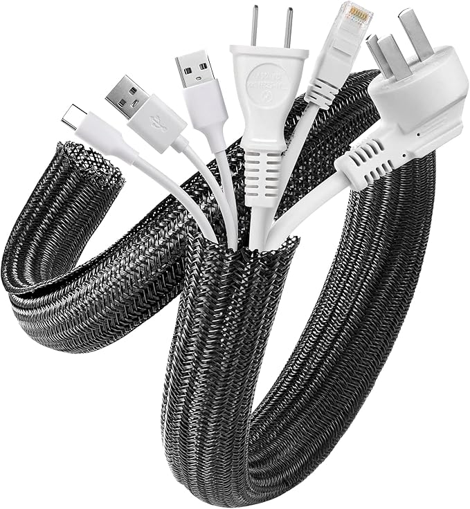 AGPTEK Cable Sleeve, 2 Pack 5ft - 1.2 Inch Cable Management Hider, Black | Desk Cord Cover Organizer Wire Hider for Office Computer TV Wire Loom Tubing Pet-Proof Cord Protector from Cat Dog Chewing