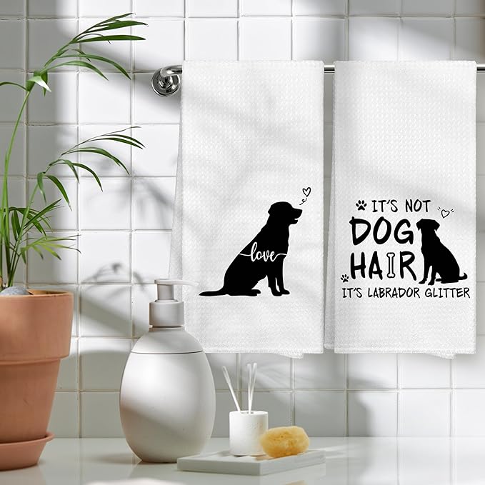 Cute It's Not Dog Hair It's Labrador Glitter Kitchen Towels Set of 2 Decor Gifts for Women Dog Lovers Owners Mom, Funny Dogs Decorative Dish Hand Towels for Bathroom Home Drying 16x24 Inch