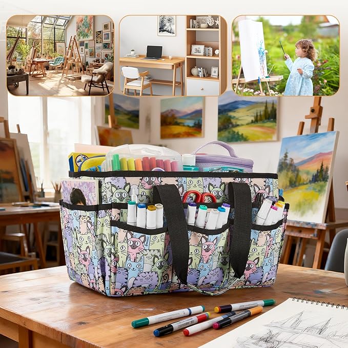 Craft Storage Organizer Tote Bag, Art Supply Caddy, Carrying Bag with Handle for Multi-Purpose Craft Organizers and Storage