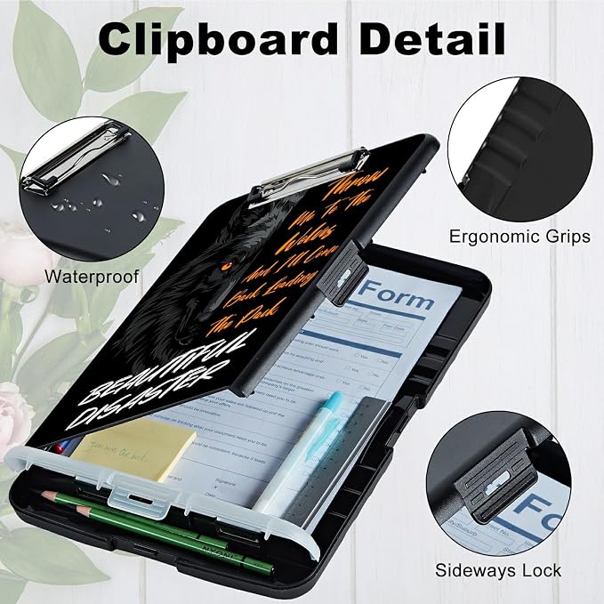 A4 Clipboard with Storage Pen Holder, Clipboards Organizer Nursing Clipboard Foldable File Folder Plastic Clipboard Folio Clip Board for Office Students Classroom Doctor Teacher, Cool Wolf