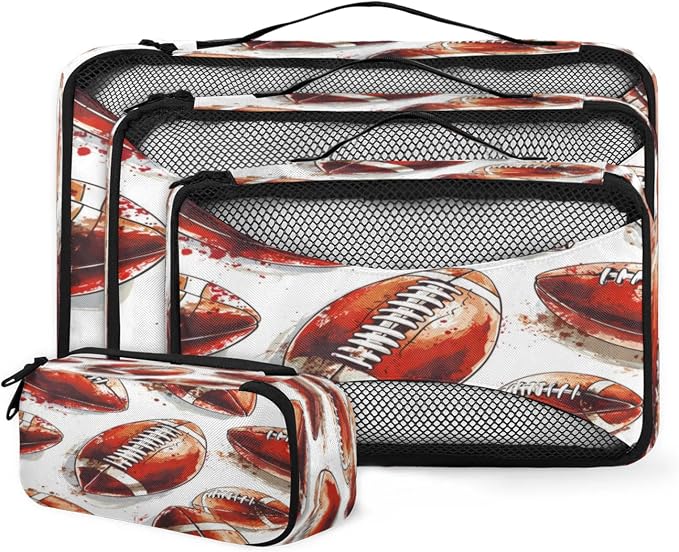 Football Packing Cubes for Travel, Luggage Packing Organizers, Sports Rugby American Travel Accessories Large Toiletries Bag for Clothes Shoes Cosmetics Toiletries