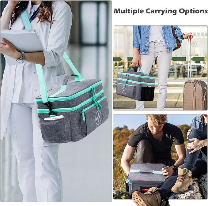 BAGSFY Travel Medicine Bag Organizer, Medical Bag Empty, Pill Bottle Organizer for Home, Large Medication Storage, Travel Carrying Case First Aid Kit Bags Empty, Emergency Kit.