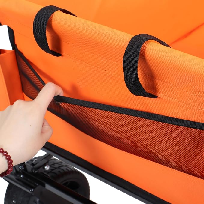 3-in-1 Pet Wagon Stroller with Bench Seat & Storage – Portable Travel Carrier for Dogs & Cats, 500Lbs Heavy-Duty Foldable Cart with All-Terrain Wheels for Camping, Park & Outdoor Use (Orange)