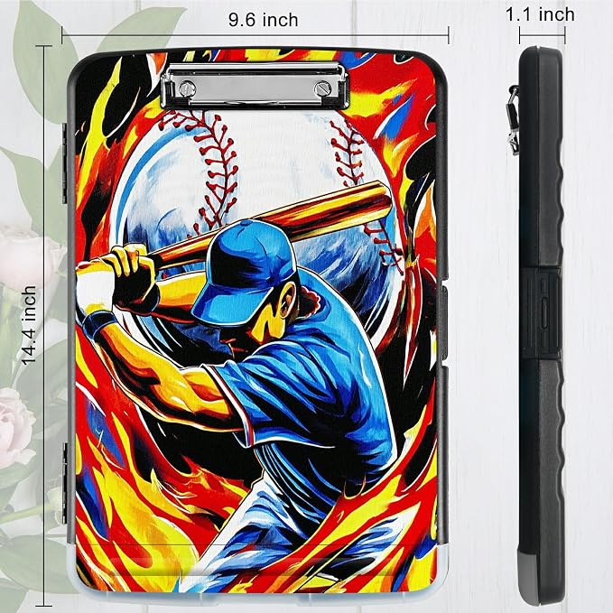 A4 Clipboard with Storage Pen Holder, Clipboards Organizer Nursing Clipboard Foldable File Folder Plastic Clipboard Folio Clip Board for Office Work Classroom Doctor, Baseball Man