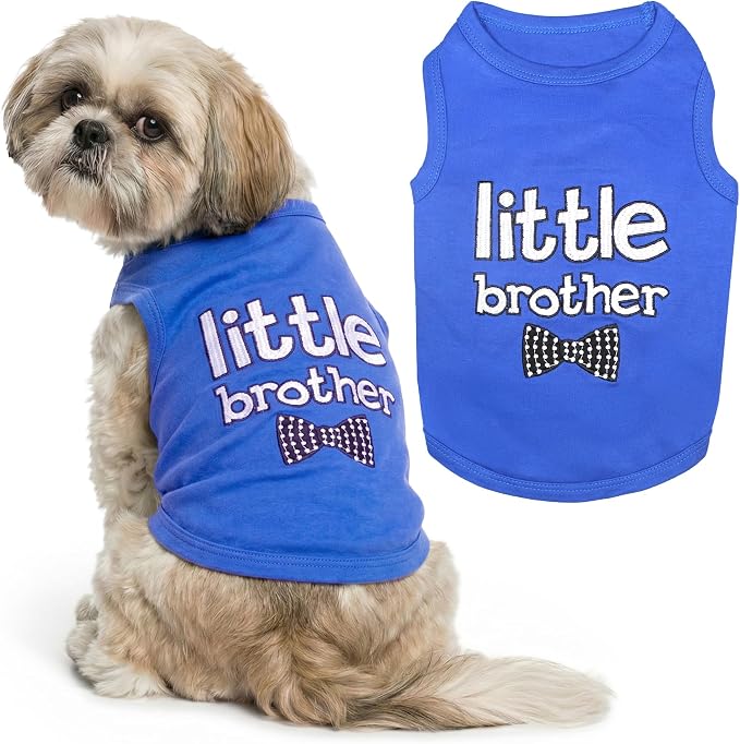 Parisian Pet Dog Shirt – 100% Cotton Shirts for Medium Dogs – Blue Sleeveless Puppy Clothes – Lightweight and Breathable Dog Apparel – Boy Little Brother Dogs Clothes - Stretchy Pet T Shirts