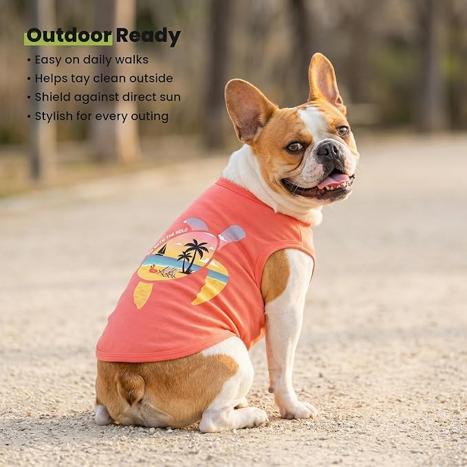 Fitwarm Hawaiian Sea Turtle Dog Shirt, Tropical Summer Clothes for Small Dogs Boy Girl, Funny Pet Outfit, Orange, Small