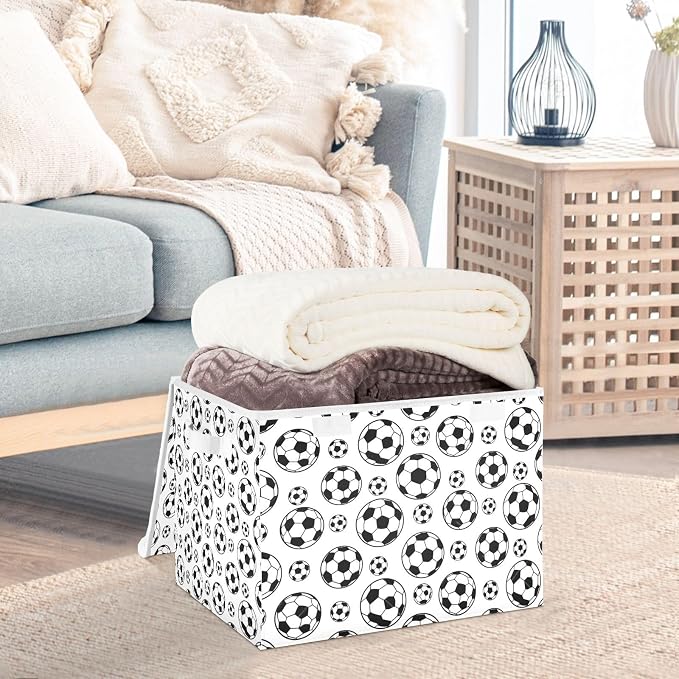 Soccer Ball Storage Bins with Lids Closet Bedroom 40L Storage Basket | Decorative Storage Boxes, 300D Oxford Cloth, Hollow Board Frame, Flip Top Velcro Lid, 16.5x12.6x11.8 inch, Collapsible Design
