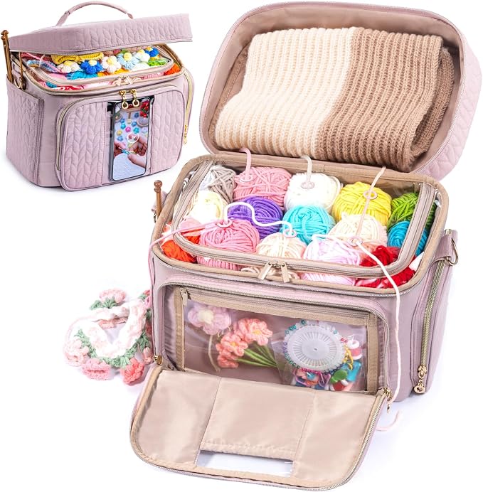 MYBAGZING Crochet Bag Organizer - Yarn Bags for Crocheting - Crochet Storage Bag with Pockets for Crochet Hooks, Crochet Accessories - Yarn Organizers - Yarn Holders for Crocheting - Knitting Bags