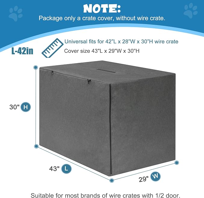 Deblue 42 inches Dog Crate Cover, Sturdy Windproof Pet Kennel Cover | Fit for 1 2 Doors Standard Wire Cage (Grey)