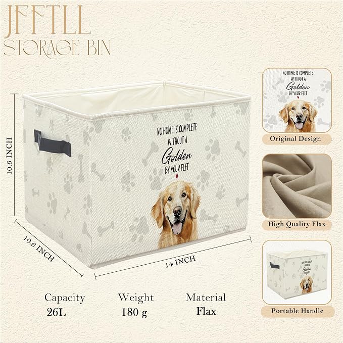 Funny Golden Retriever Dog Toy Basket, Dog Home Decor, Golden Retriever Lovers Gifts Collapsible Pet Dogs Toy Storage Bin Box Basket Organizer, Pet Supplies for Dogs