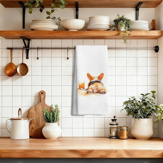 efgthyjdh073 Funny Corgi Kitchen Towels Decorative, Corgi Butt Gifts Hand Tea Towels for Kitchen Bar Cart, Dog Lover Mom Gifts Dish Towel Dishcloth, 16x24 Inch