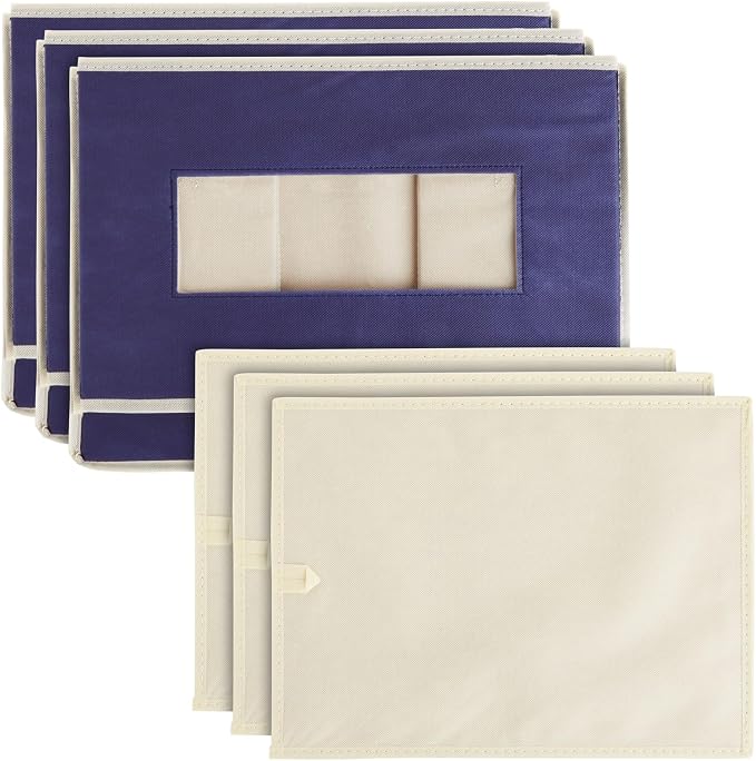 Juvale Fabric Storage Bins with Lids - Under Bed Storage Organizers - Collapsible Cube Organizer with Window - Stackable Closet Bins with Handles - Pack of 3, Navy Blue, 16.25" x 12" x 10"