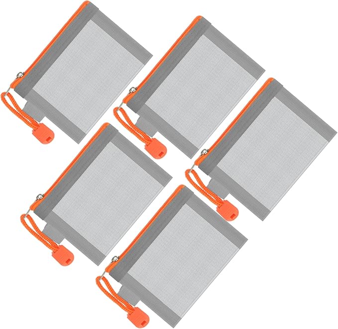 Classycoo Mini Zipper Mesh Bags 5 Pack,3" x 4.3" Nylon Small Pouch Key Card Holder,Coin Purse, Portable Travel Makeup Cosmetic Bags for Lipstick, Earphone (Grey& Orange)