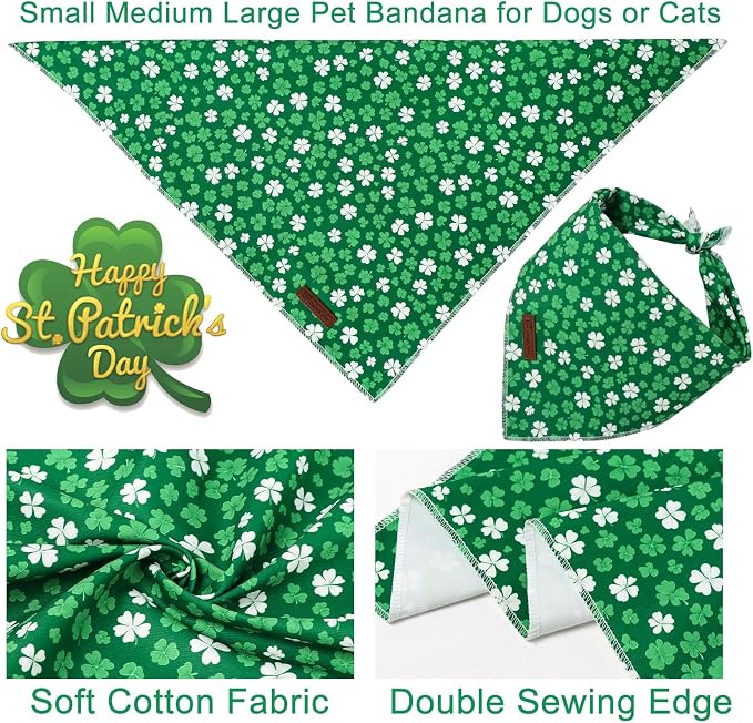St. Patrick's Dog Bandana, UP URARA PUP Shamrock Triangle Bid Scarf for Medium Large Dogs, Cotton Kerchief for Girl Boy Puppies, Cute Spring Green Bandana,L