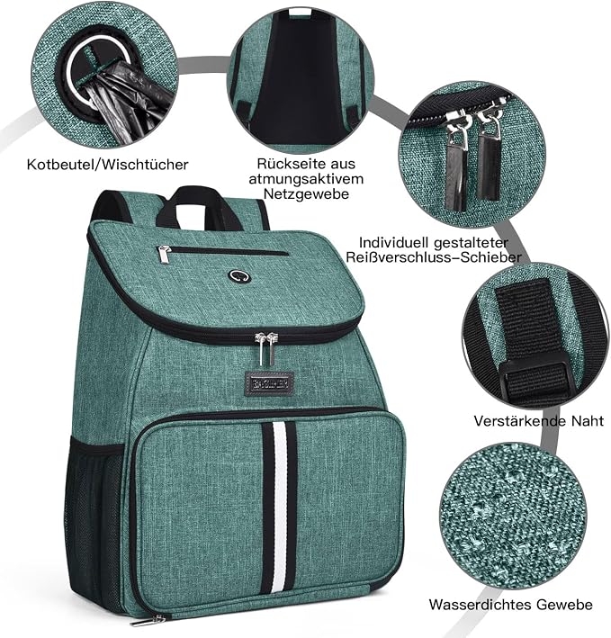 BAGLHER丨Dog Travel Bag, Airline Approved Pet Supplies Backpack, Dog Travel Backpack Accessories Set with 2 Silicone Collapsible Bowls and 2 Food Baskets. Green