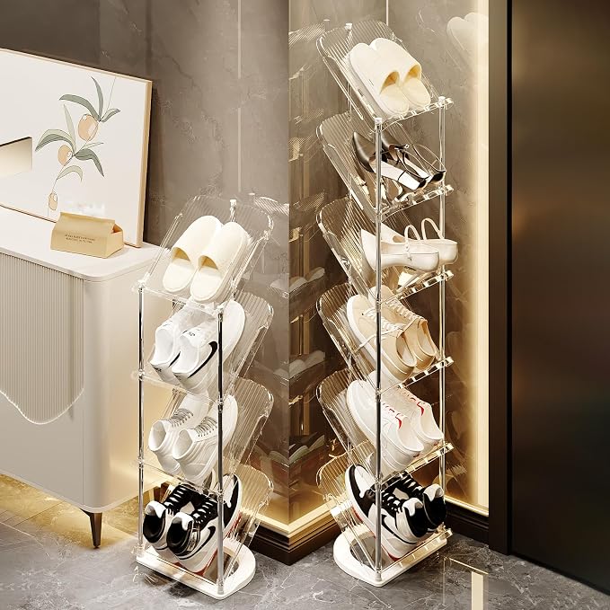 YYW Transparently Narrow Shoe Rack, Vertical Shoe Rack for Entryway Corner | Small Shoe Storage Organizer, Save Space Slim Shoe Shelf for Front Door Entrance, Easy To Assemble, PET Material