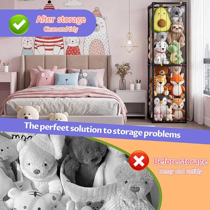 Stuffed Animal Storage, Storage Organizer with Elastic Band, Thicken PVC Tube Large Stuffed Animals Holder for Nursery Playroom Bedroom Room Furniture Plush Storage-Black