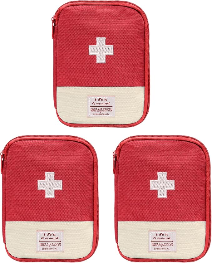 Faylapa 3 Pcs Mini Empty First Aid Bag, 7x5 inches Mini Portable Medical Pouch, Travel Emergency Multifunction Emergency Storage Bag for Hiking, Home, Travel, Camping, Outdoor, Car, Office(Bag Only)