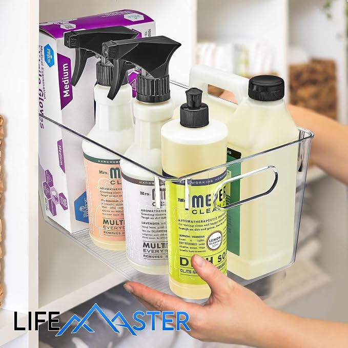 Lifemaster Stackable Refrigerator Bins - Set of 10 Large Capacity Organizers with Easy Grip Handles - Clear and Versatile for Kitchen Storage