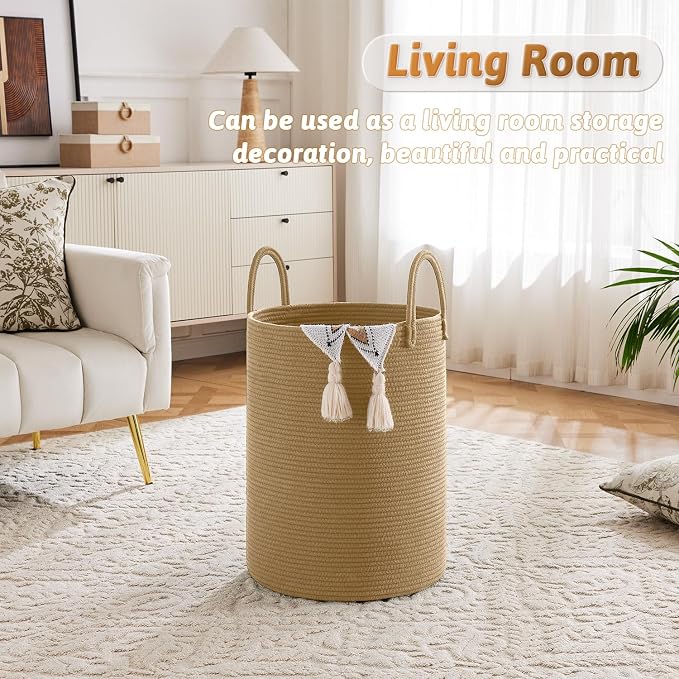 Artfeel Laundry Basket,Woven Cotton Rope Laundry Hamper,80L for Decorative Storage of Dirty Clothes,Toys and Blankets in Bathroom,Baby Room and Living Room