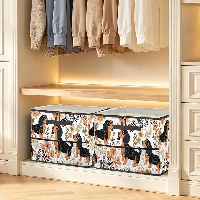TropicalLife Funny Dog Shoe Organizer for Closet | Spring Floral Foldable Shoe Storage Organizer Box Bin with Adjustable Dividers and Clear Cover, Fits up to 16-32 Pairs