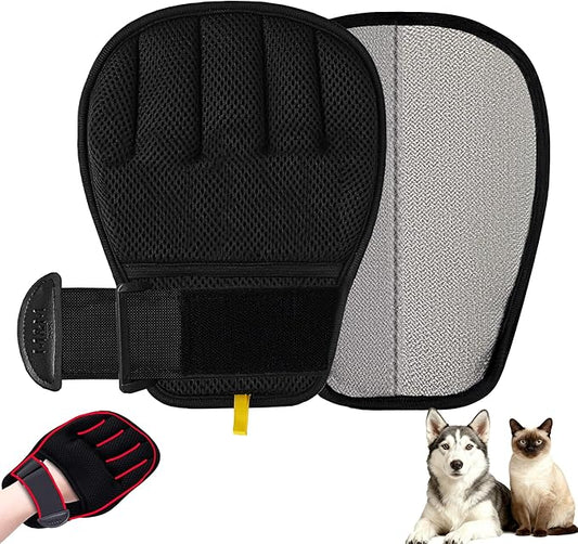 Pet Hair Removal Glove for Cats & Dogs, Patented Adjustable Strap, Reusable Five-Finger Grooming Glove with Secure Non-Slip Fit for Couch, Carpet, Clothing & Car Seat