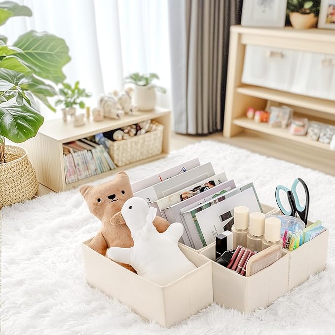 Drawer Organizer Clothes, 14 Pack Dresser Organizer for Baby Clothes, Underwear, Sock- Foldable Closet Organization and Storage Dividers Bins for Nursery, Bedroom and Dorm (Beige)