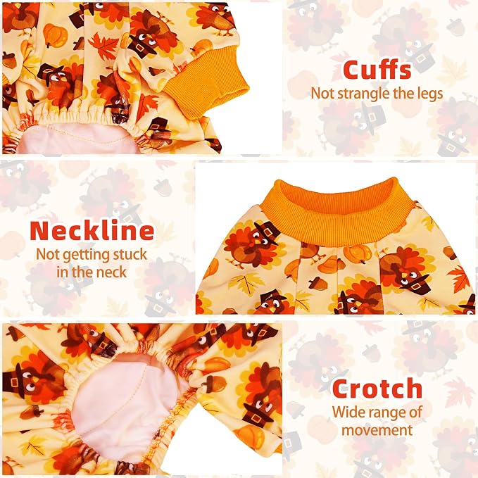 PUPTECK Soft Fleece Dog Pajamas for Small Medium Dogs, Dog Onesie Puppy Sweaters Clothes Jumpsuit Pjs, Cute Jammies Cat Coat Pet Costume Apparel, Turkey Orange XL
