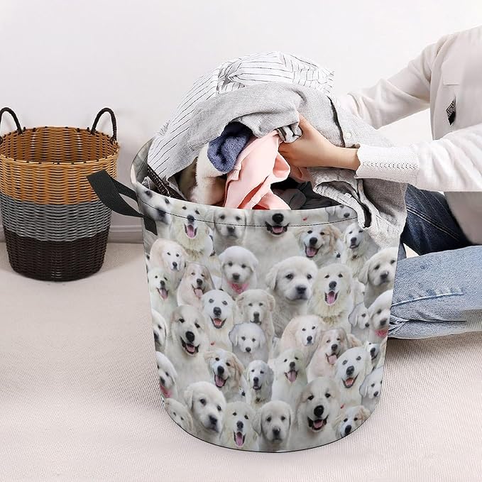 Large Laundry Hamper for Great Pyrenees Lover, Collapsible Storage Bin, Cute Great Pyrenees Print Waterproof Laundry Basket Organizer for Bedroom Bathroom, Gifts for Great Pyrenees Mom Owner