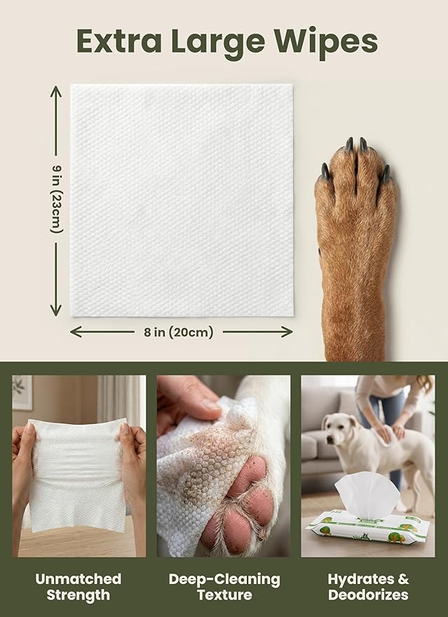 Pogi’s Dog Wipes Travel Packs – Hypoallergenic Pet Wipes for Paws, Body & Butt – Cleaning & Hydrating, Green Tea Scent, 240-Count