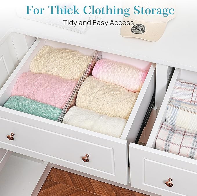 Vtopmart 6" Tall Upgrade Drawer Dividers, 12.8"-22.3" Expandable, 6 Pack | Deep Drawer Organizer, Big Drawer Separator, Clear plastic Adjustable Storage Divider for Dresser, Baby Supplies, Kitchenware