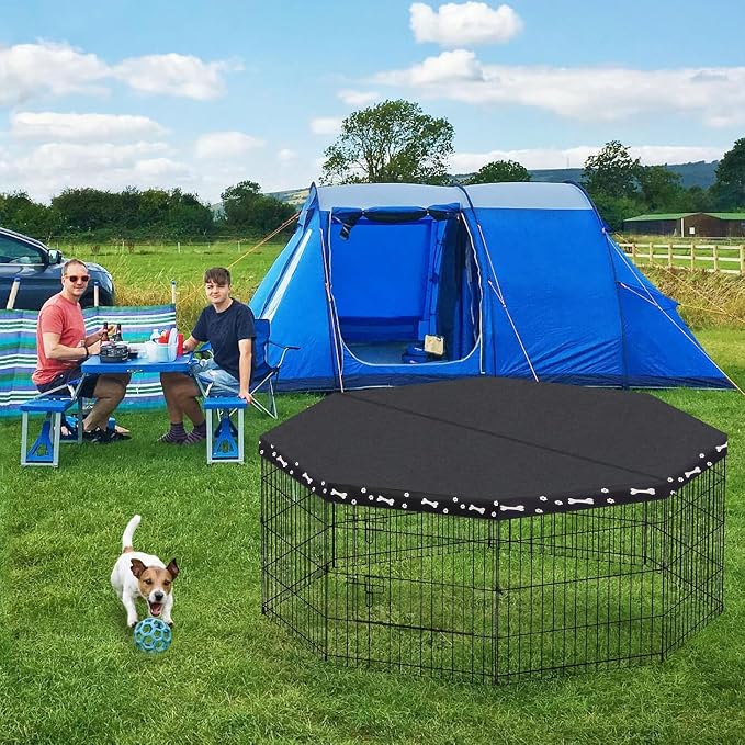 Peekaboo Dog Playpen 24 Inch, 8 Panel Metal Pet Fence with Bottom Pad | Playpen + printing pad，8 Panel Foldable Rustproof Pet Playpen,Climate Pledge Friendly Choice