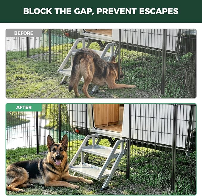 FXW Rollick Dog Playpen with RV Step Grid for RV Camping, 45" H, 16 Panels | Easy Setup & Sturdy, Blocks RV Stair Gaps, Fits RV Steps up to 26"W, For Large Dogs, Patented