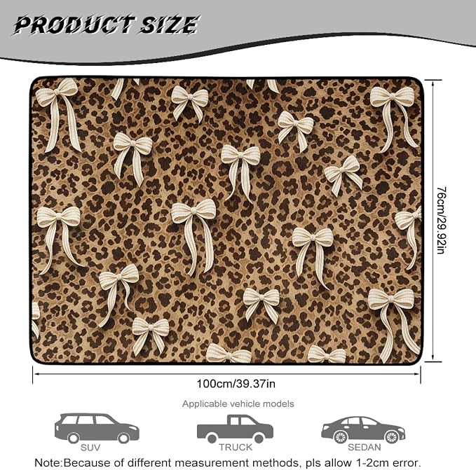 Howilath Heavy Duty Car Trunk Mat 29"x39" All Weather Leopard Print Bow Cargo Liner with Anti-Slip Backing Easy Clean Rear Protection