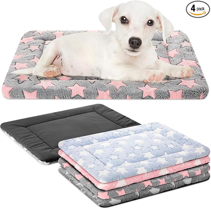 4 Pcs Dog Crate Pads Soft Warm,18 x 24 x 1.6 Inch,Star,Colorful | Ultra Soft Warm Washable Anti-slip Kennel Bed Mat for Pets,Reversible Replaceable,for Small Medium Large Dogs and Cats