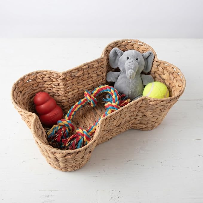 OtterPets Dog Toy Basket, Hyacinth Bone Shaped Dog Toy Bin, 23" x15” | Handmade dog toy box, dog toy storage, dog basket, basket for dog toys, dog storage, Large 23 x 15 in
