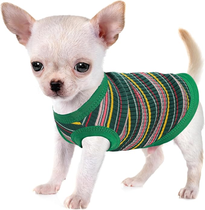 Elevate Your Pet's Comfort and Fashion: Premium 100% Cotton Rib Dog Shirt Vest for Small Breeds Like Chihuahuas, Yorkies, and Puppies .Year-Round Style with Tank-Style Puppy Attire Green Large