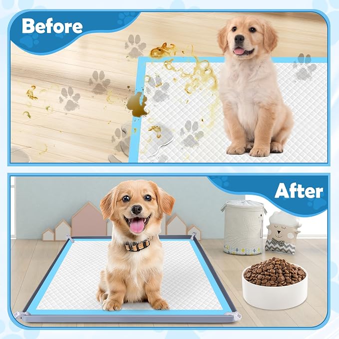 Dog Pee Pad Holder, Dog Potty Tray Silicone Puppy Pad Holder Tray Fits for 24" x 24" Training Pads, Puppy Potty Tray With 4 Clamps No Spill Raised Lip High Edge for Indoor Floor Protection (Dark Grey)