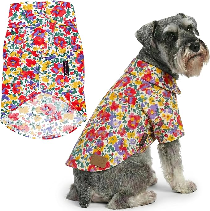 Parisian Pet Floral Dog Shirt - Cotton Clothes for Large Dogs - Stylish Dog Beach Outfit - Lightweight and Soft Puppy Clothes - Trendy Camp Tshirts for Dogs - Comfortable Summer Vacation Pet Apparel
